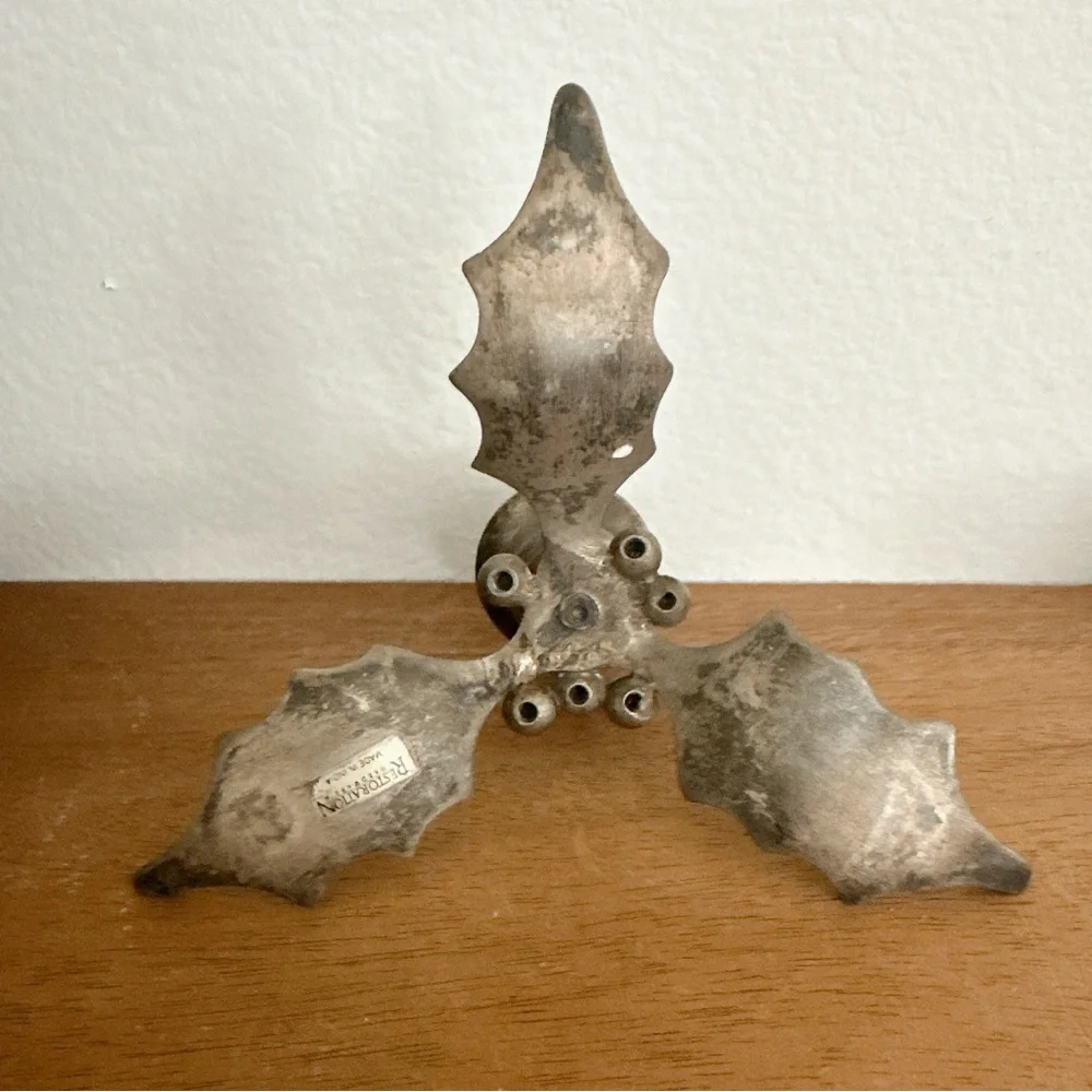 Restoration Hardware Holly Leaf Silver Candle Stick Holder India 2.5